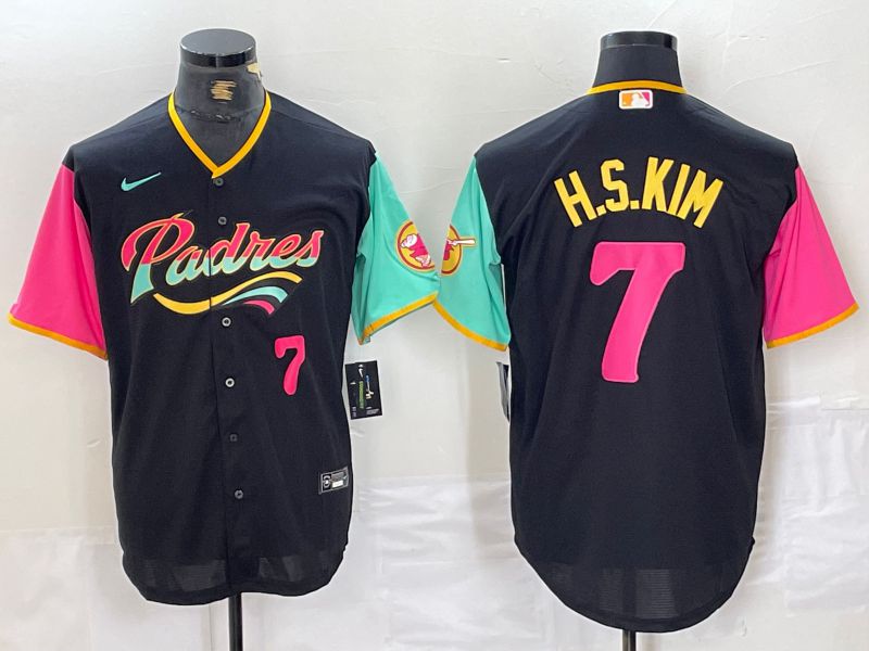 Men San Diego Padres #7 H.S.Kim Black City Edition 2024 Nike MLB Jersey style 2